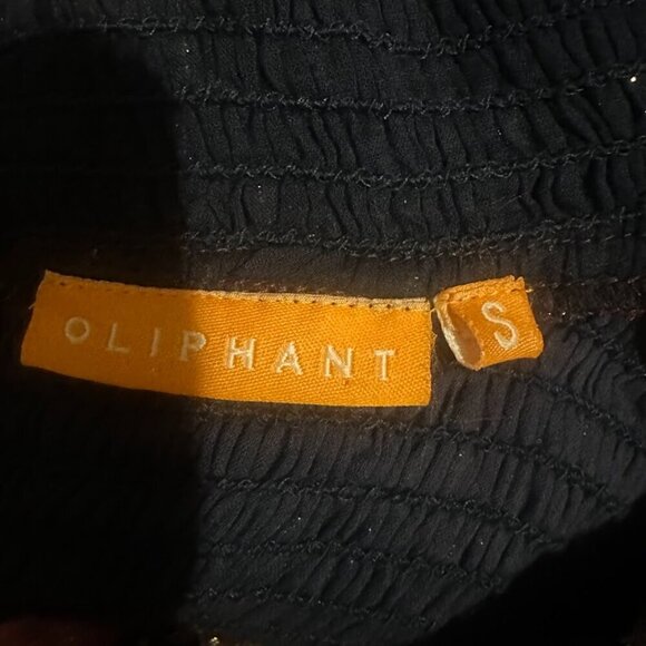 Rare Oliphant Drop Waist Smocked Neck Art Navy Print Maxi Dress S Oversized Boho - Picture 10 of 11